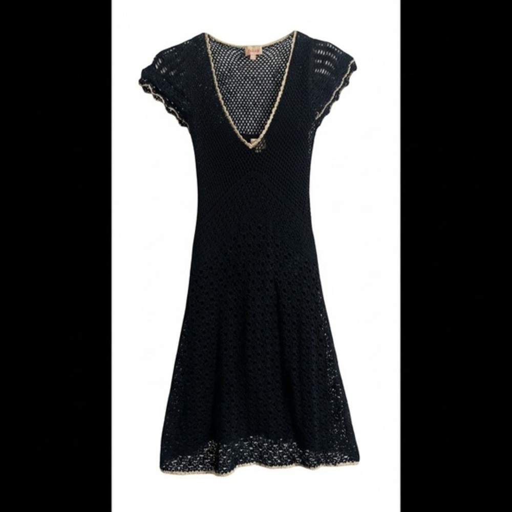 Whistles London Crochet Knit Dress – Navy & Beige Trim – Size 1 (Small)